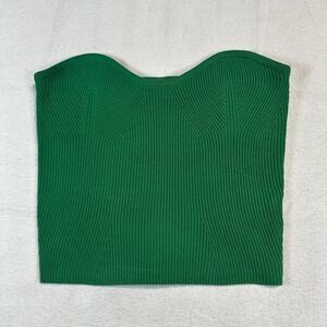 Spring Tube Top Green Ribbed Knit Sweetheart Strapless Size Small Gardencore